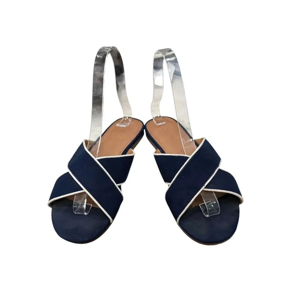 J.Crew Crisscross Slide Sandals Antique Navy White BG337 Women’s 6.5